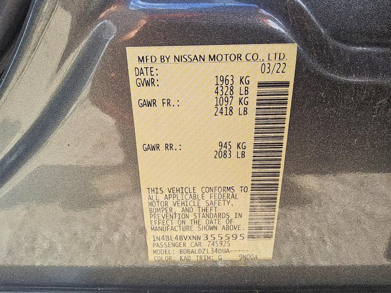 85605165 :رقم المزاد ، 1N4BL4BVXNN355595 vin ، 2022 Nissan Altima مزاد بيع