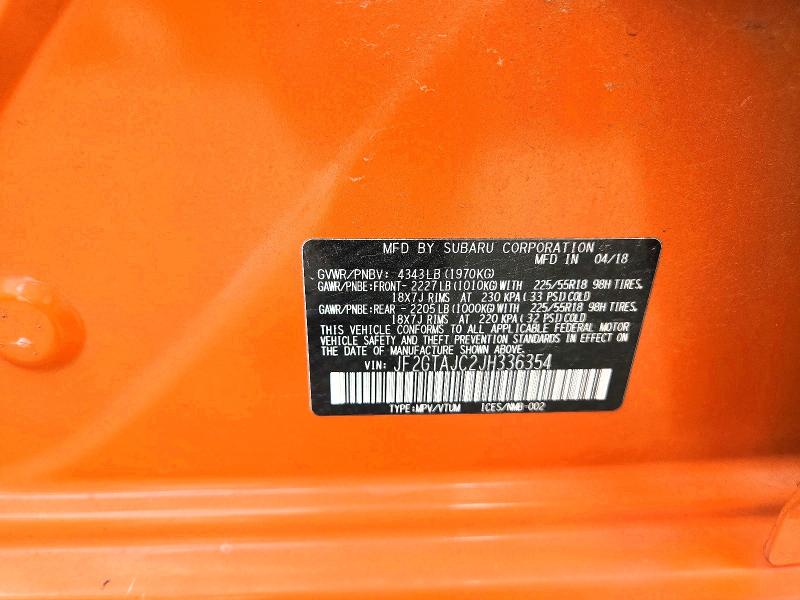 60142516 :رقم المزاد ، JF2GTAJC2JH336354 vin ، 2018 Subaru Crosstrek مزاد بيع