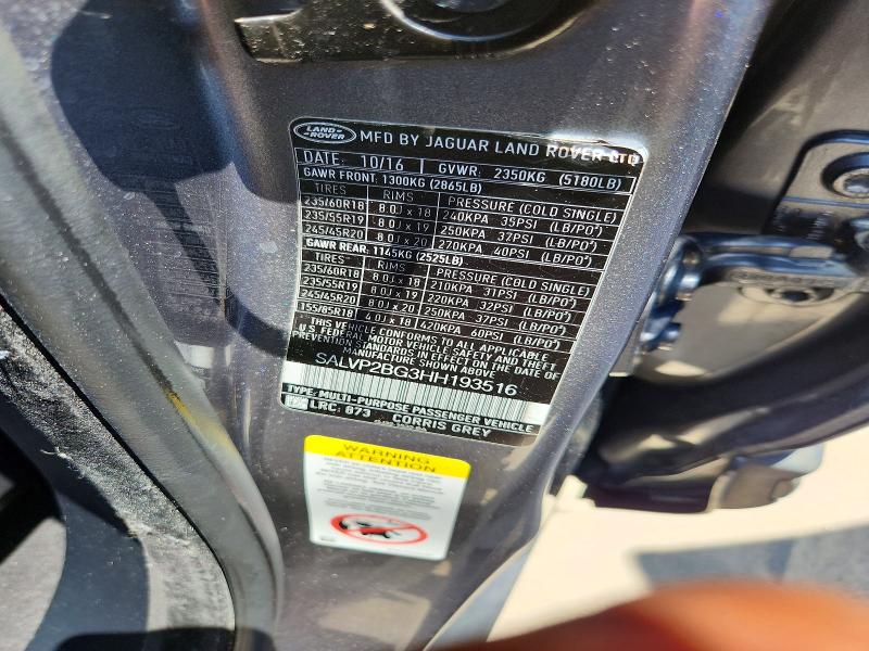 Продаж на аукціоні авто 2017 Land Rover Range Rover Evoque, vin: SALVP2BG3HH193516, номер лоту: 61765666