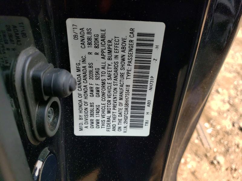Продажа на аукционе авто 2017 Honda Civic, vin: 2HGFC3A58HH755418, номер лота: 59145306