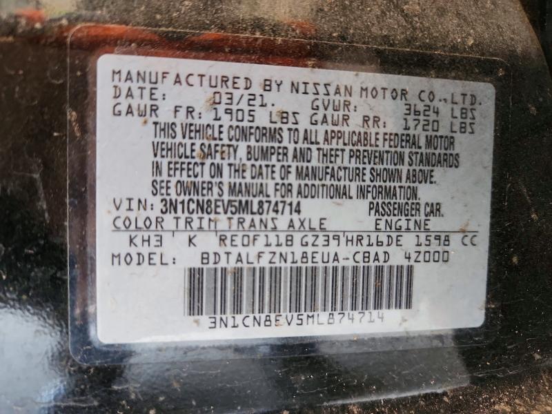 Aukcja sprzedaży 2021 Nissan Versa, vin: 3N1CN8EV5ML874714, numer aukcji: 62514886