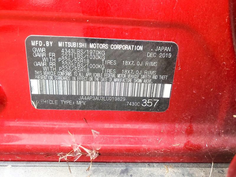2020 Mitsubishi Outlander Sport მანქანა იყიდება აუქციონზე, vin: JA4AP3AU3LU019829, აუქციონის ნომერი: 62516436