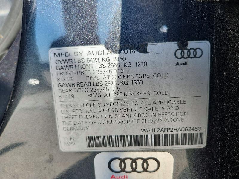 Продаж на аукціоні авто 2017 Audi Q5, vin: WA1L2AFP2HA062453, номер лоту: 59351906