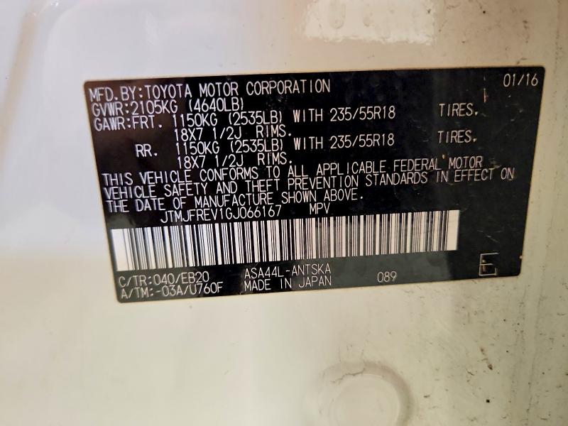Aukcja sprzedaży 2016 Toyota Rav4, vin: JTMJFREV1GJ066167, numer aukcji: 61924326