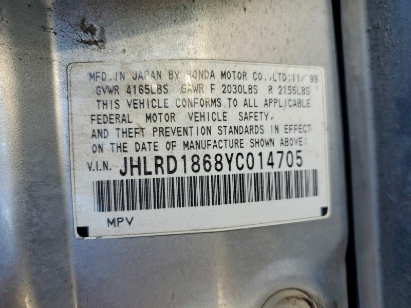 60007126 :رقم المزاد ، JHLRD1868YC014705 vin ، 2000 Honda Cr-v مزاد بيع