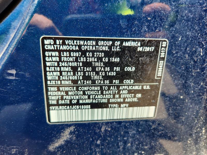 2018 Volkswagen Atlas მანქანა იყიდება აუქციონზე, vin: 1V2LR2CA1JC513355, აუქციონის ნომერი: 63309166