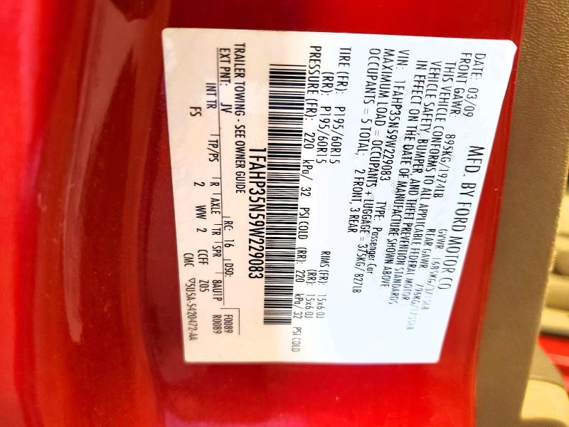 2009 Ford Focus მანქანა იყიდება აუქციონზე, vin: 1FAHP35N59W229083, აუქციონის ნომერი: 60925556