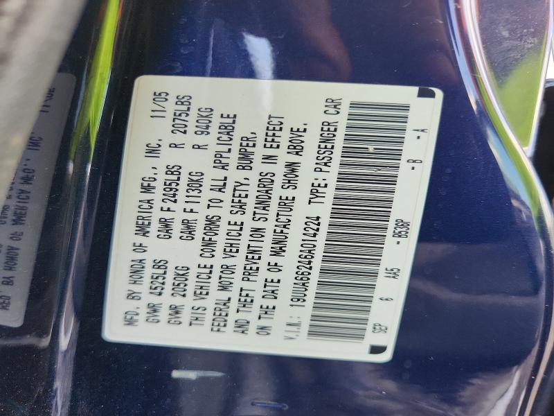 62220526 :رقم المزاد ، 19UUA66246A014224 vin ، 2006 Acura 3.2tl مزاد بيع
