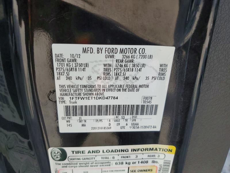 Aukcja sprzedaży 2013 Ford F150, vin: 1FTFW1ET1DKD47784, numer aukcji: 61882126