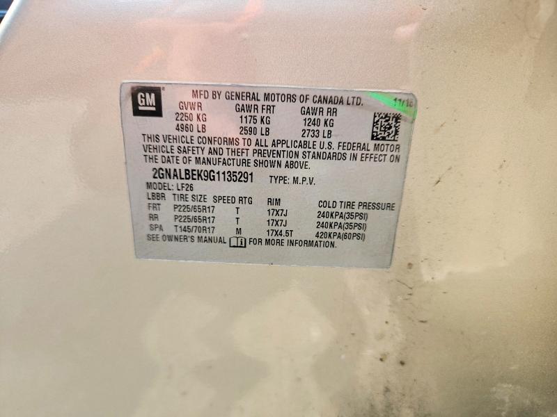 61051376 :رقم المزاد ، 2GNALBEK9G1135291 vin ، 2016 Chevrolet Equinox مزاد بيع