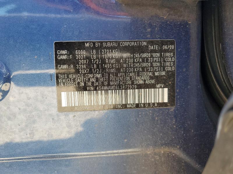 Aukcja sprzedaży 2020 Subaru Ascent, vin: 4S4WMAMD6L3472929, numer aukcji: 61933336
