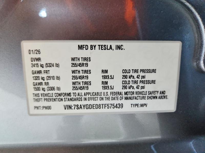 60206406 :رقم المزاد ، 7SAYGDED8TF575439 vin ، 2026 Tesla Model Y مزاد بيع