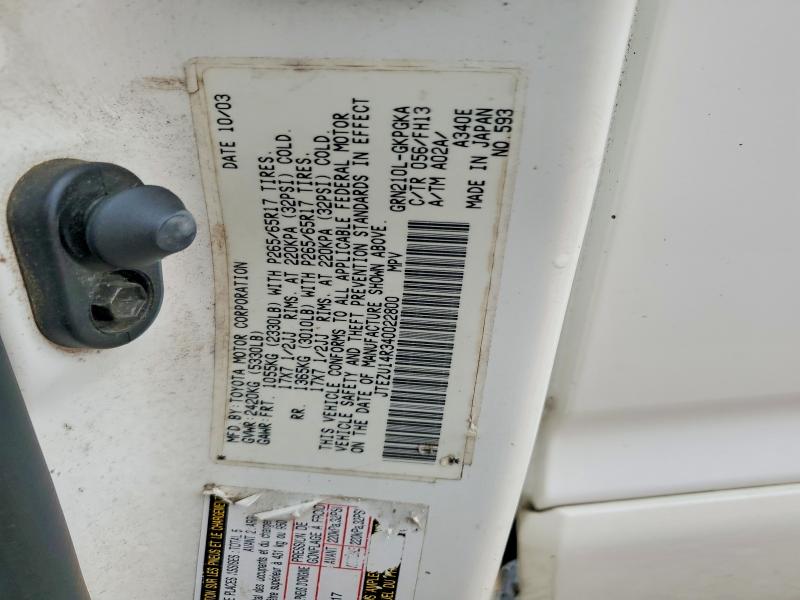 60613346 :رقم المزاد ، JTEZU14R340022800 vin ، 2004 Toyota 4runner مزاد بيع