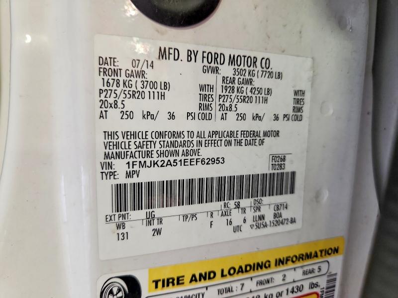 2014 Ford Expedition მანქანა იყიდება აუქციონზე, vin: 1FMJK2A51EEF62953, აუქციონის ნომერი: 59236766