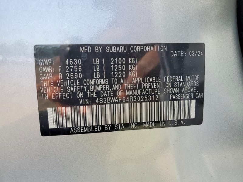 Продажа на аукционе авто 2024 Subaru Legacy, vin: 4S3BWAF64R3025312, номер лота: 61420736