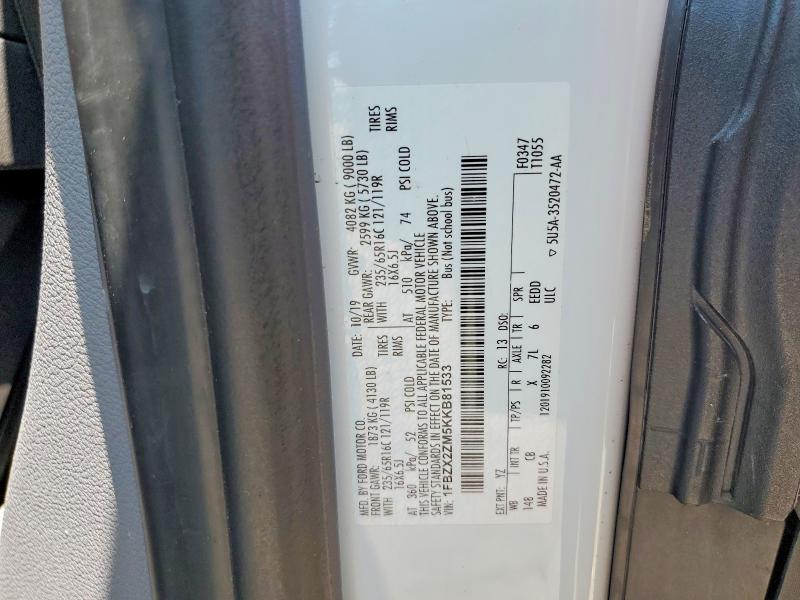 Aukcja sprzedaży 2019 Ford Transit, vin: 1FBZX2ZM5KKB81533, numer aukcji: 85622505