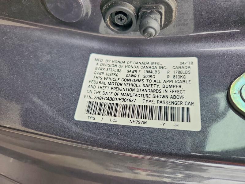 61030826 :رقم المزاد ، 2HGFC4B00JH304837 vin ، 2018 Honda Civic مزاد بيع