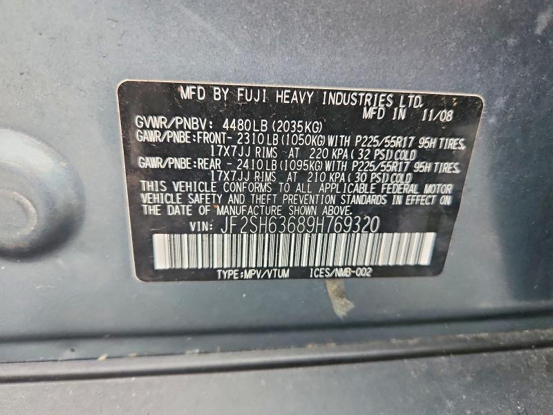 Продаж на аукціоні авто 2009 Subaru Forester, vin: JF2SH63689H769320, номер лоту: 62451346
