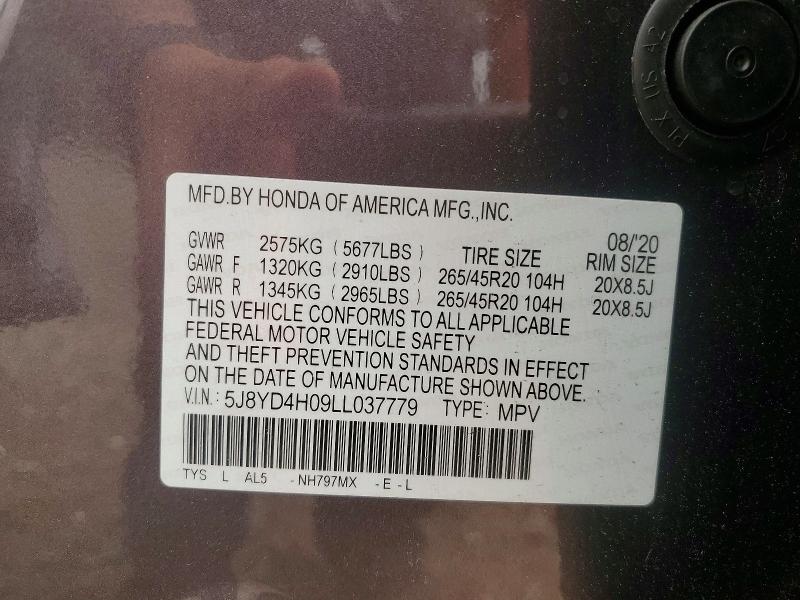 2020 Acura Mdx მანქანა იყიდება აუქციონზე, vin: 5J8YD4H09LL037779, აუქციონის ნომერი: 60853276