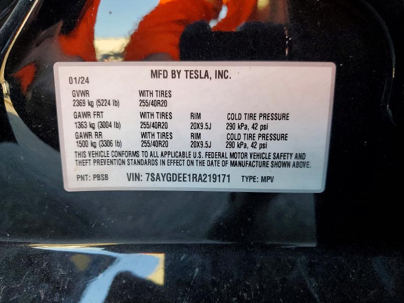 Продаж на аукціоні авто 2024 Tesla Model Y, vin: 7SAYGDEE1RA219171, номер лоту: 62256536
