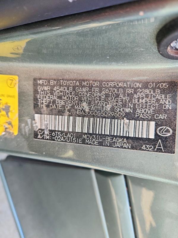 Aukcja sprzedaży 2005 Lexus Es, vin: JTHBA30G055099609, numer aukcji: 62355646