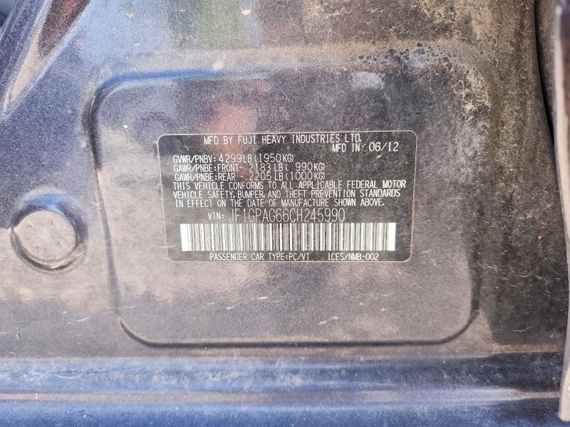 2012 Subaru Impreza მანქანა იყიდება აუქციონზე, vin: JF1GPAG66CH245990, აუქციონის ნომერი: 62234906