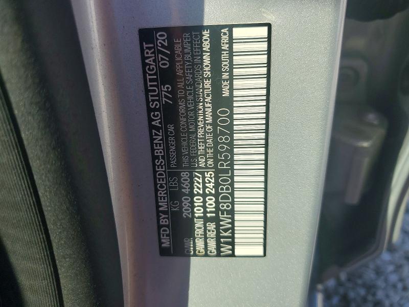 2020 Mercedes-benz C მანქანა იყიდება აუქციონზე, vin: W1KWF8DB0LR598700, აუქციონის ნომერი: 60273346