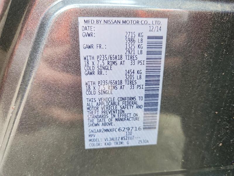 63340886 :رقم المزاد ، 5N1AR2MNXFC629716 vin ، 2015 Nissan Pathfinder مزاد بيع