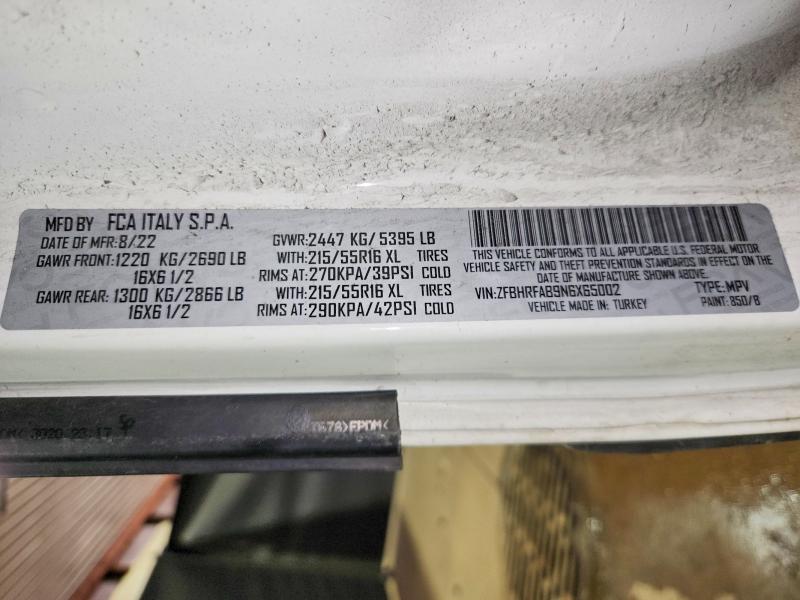 59252856 :رقم المزاد ، ZFBHRFAB9N6X65002 vin ، 2022 Ram Promaster City مزاد بيع