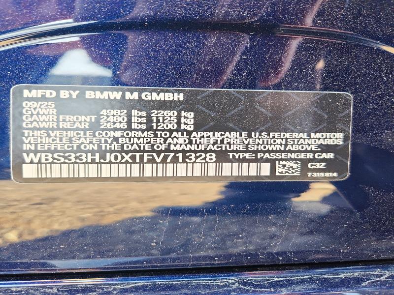 2026 Bmw M3 მანქანა იყიდება აუქციონზე, vin: WBS33HJ0XTFV71328, აუქციონის ნომერი: 61016826
