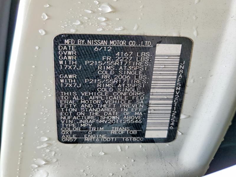 53637056 :رقم المزاد ، JN8AF5MV2CT125546 vin ، 2012 Nissan Juke مزاد بيع