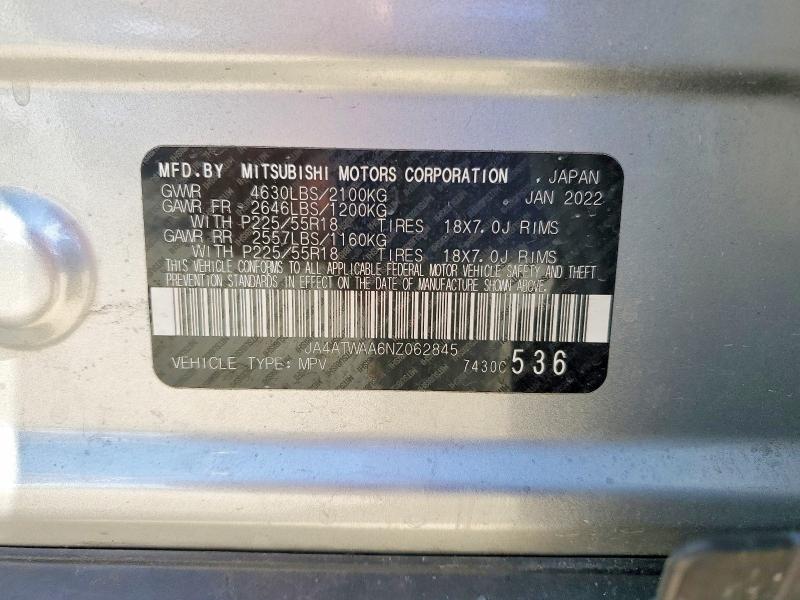 60962196 :رقم المزاد ، JA4ATWAA6NZ062845 vin ، 2022 Mitsubishi Eclipse Cross مزاد بيع