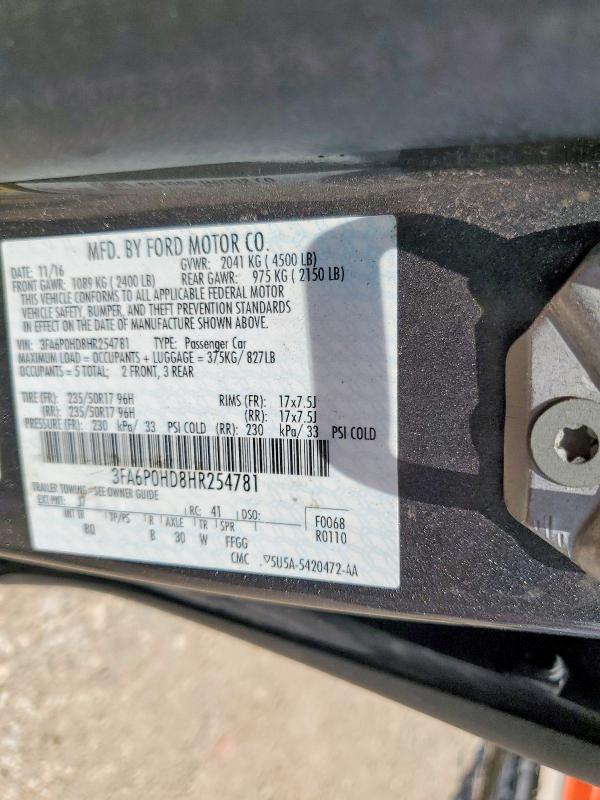 2017 Ford Fusion მანქანა იყიდება აუქციონზე, vin: 3FA6P0HD8HR254781, აუქციონის ნომერი: 60600916