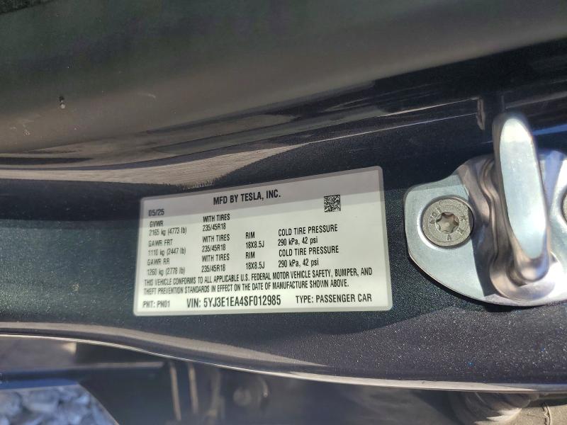 Продажа на аукционе авто 2025 Tesla Model 3, vin: 5YJ3E1EA4SF012985, номер лота: 62712836