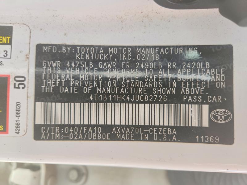 61879266 :رقم المزاد ، 4T1B11HK4JU082726 vin ، 2018 Toyota Camry مزاد بيع