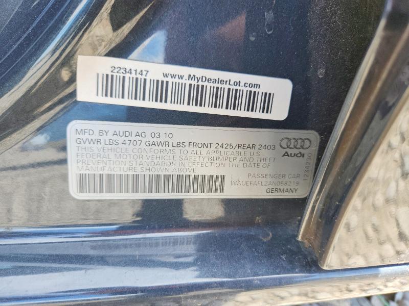 61525906 :رقم المزاد ، WAUEFAFL2AN058219 vin ، 2010 Audi A4 مزاد بيع