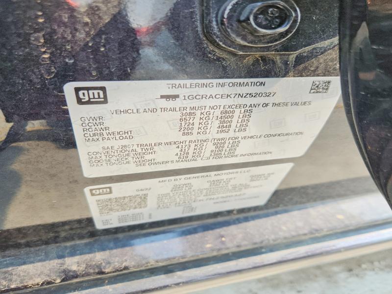 Продажа на аукционе авто 2022 Chevrolet Silverado, vin: 1GCRACEK7NZ520327, номер лота: 62872326
