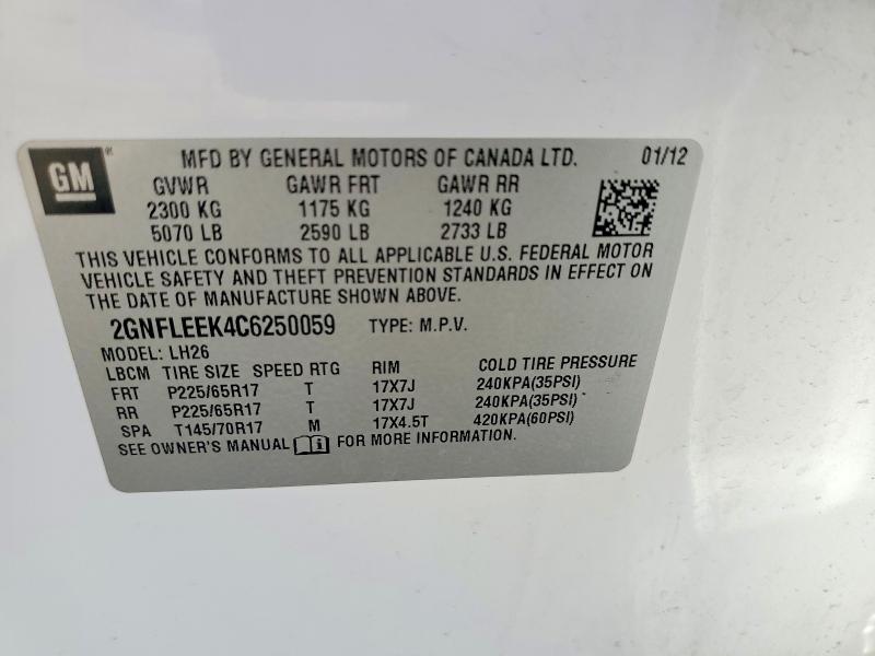 Продажа на аукционе авто 2012 Chevrolet Equinox, vin: 2GNFLEEK4C6250059, номер лота: 59898096