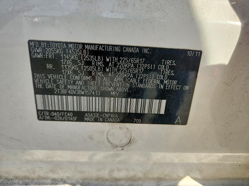 2011 Toyota Rav4 მანქანა იყიდება აუქციონზე, vin: 2T3BF4DV3BW157413, აუქციონის ნომერი: 62144236