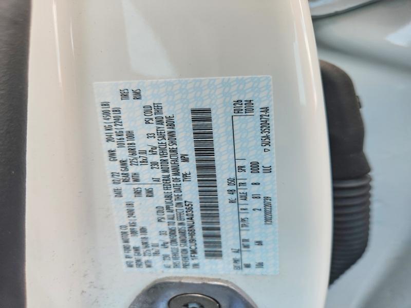 2022 Ford Escape მანქანა იყიდება აუქციონზე, vin: 1FMCU9H68NUA03657, აუქციონის ნომერი: 60970926