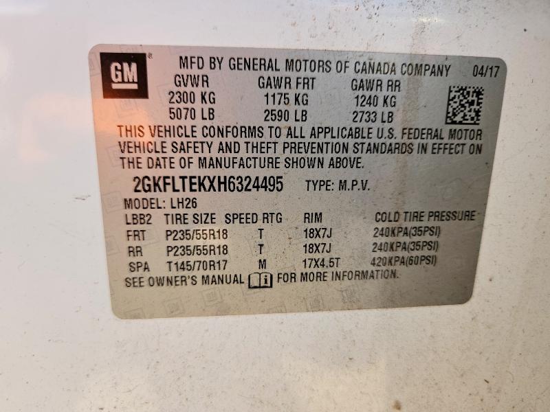 Aukcja sprzedaży 2017 Gmc Terrain, vin: 2GKFLTEKXH6324495, numer aukcji: 60687556