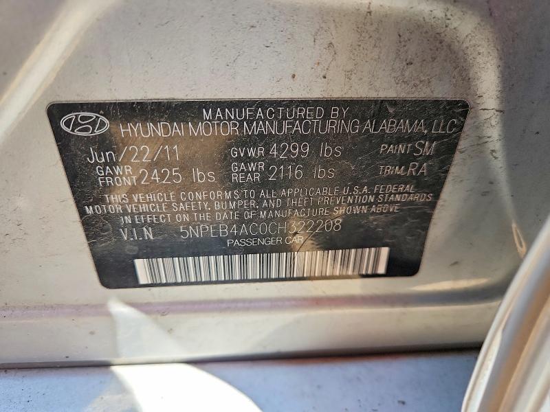 62011056 :رقم المزاد ، 5NPEB4AC0CH322208 vin ، 2012 Hyundai Sonata مزاد بيع