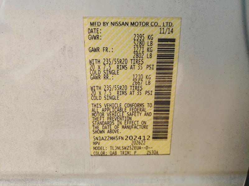 Aukcja sprzedaży 2015 Nissan Murano, vin: 5N1AZ2MH5FN202412, numer aukcji: 60461486