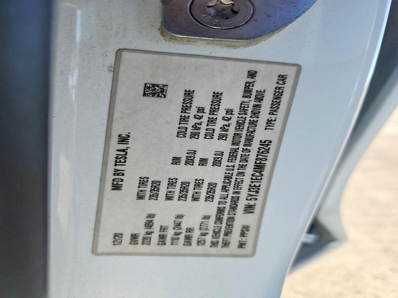 62529996 :رقم المزاد ، 5YJ3E1EC4MF876245 vin ، 2021 Tesla Model 3 مزاد بيع