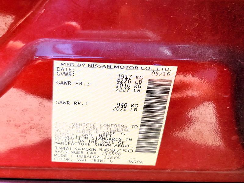61800236 :رقم المزاد ، 1N4AL3AP6GN369750 vin ، 2016 Nissan Altima مزاد بيع