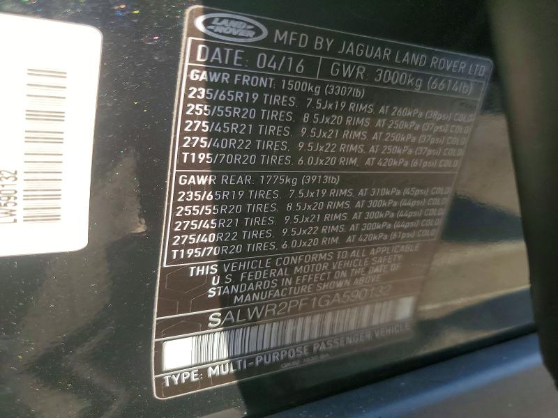 Aukcja sprzedaży 2016 Land Rover Range Rover Sport, vin: SALWR2PF1GA590132, numer aukcji: 61055876