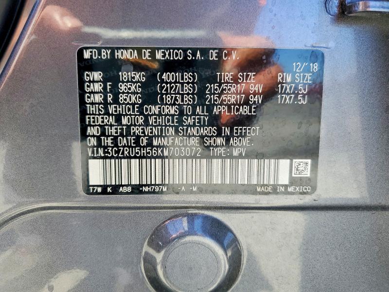 Продаж на аукціоні авто 2019 Honda Hr-v, vin: 3CZRU5H56KM703072, номер лоту: 60491706