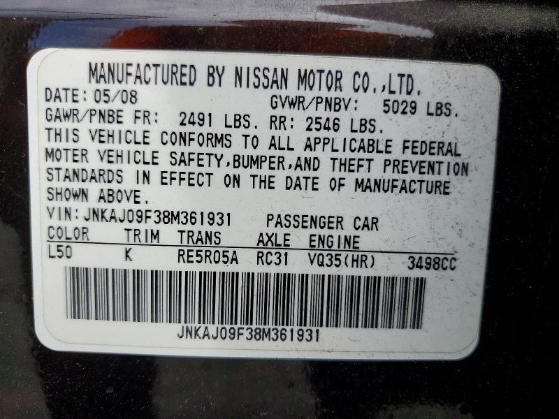 Продаж на аукціоні авто 2008 Infiniti Ex35, vin: JNKAJ09F38M361931, номер лоту: 60278936