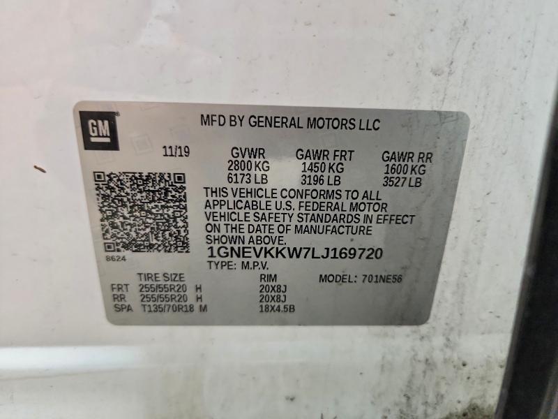 Aukcja sprzedaży 2020 Chevrolet Traverse, vin: 1GNEVKKW7LJ169720, numer aukcji: 62036996