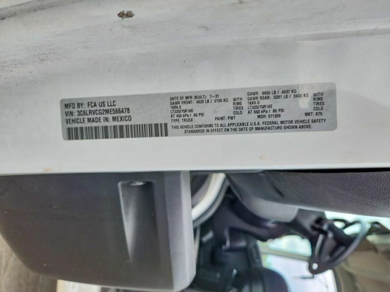2021 Ram Promaster 2500 მანქანა იყიდება აუქციონზე, vin: 3C6LRVCG2ME566478, აუქციონის ნომერი: 63041156